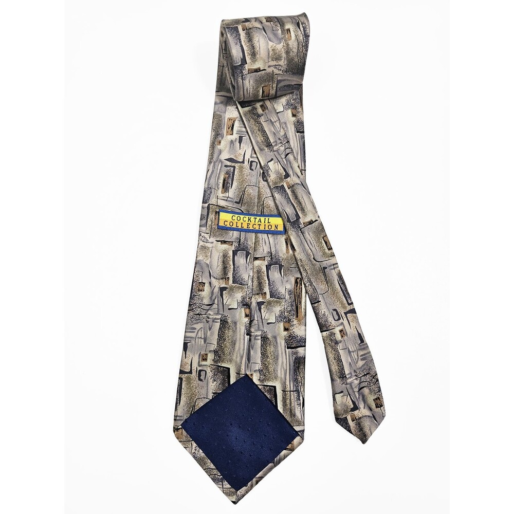 Cocktail Collection Silk Tie Gray Graphic Artsy Vintage 80s 90s